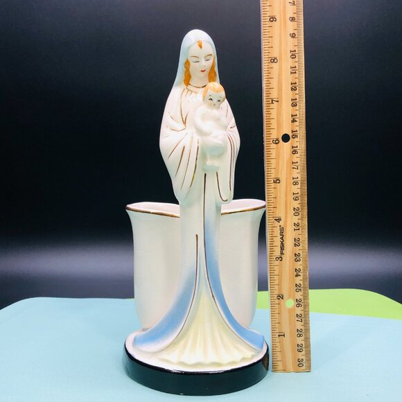 Vintage 60s SHAFFORD Porcelain Madonna with Baby Planter Rosary Holder Figurine - Picture 15 of 15